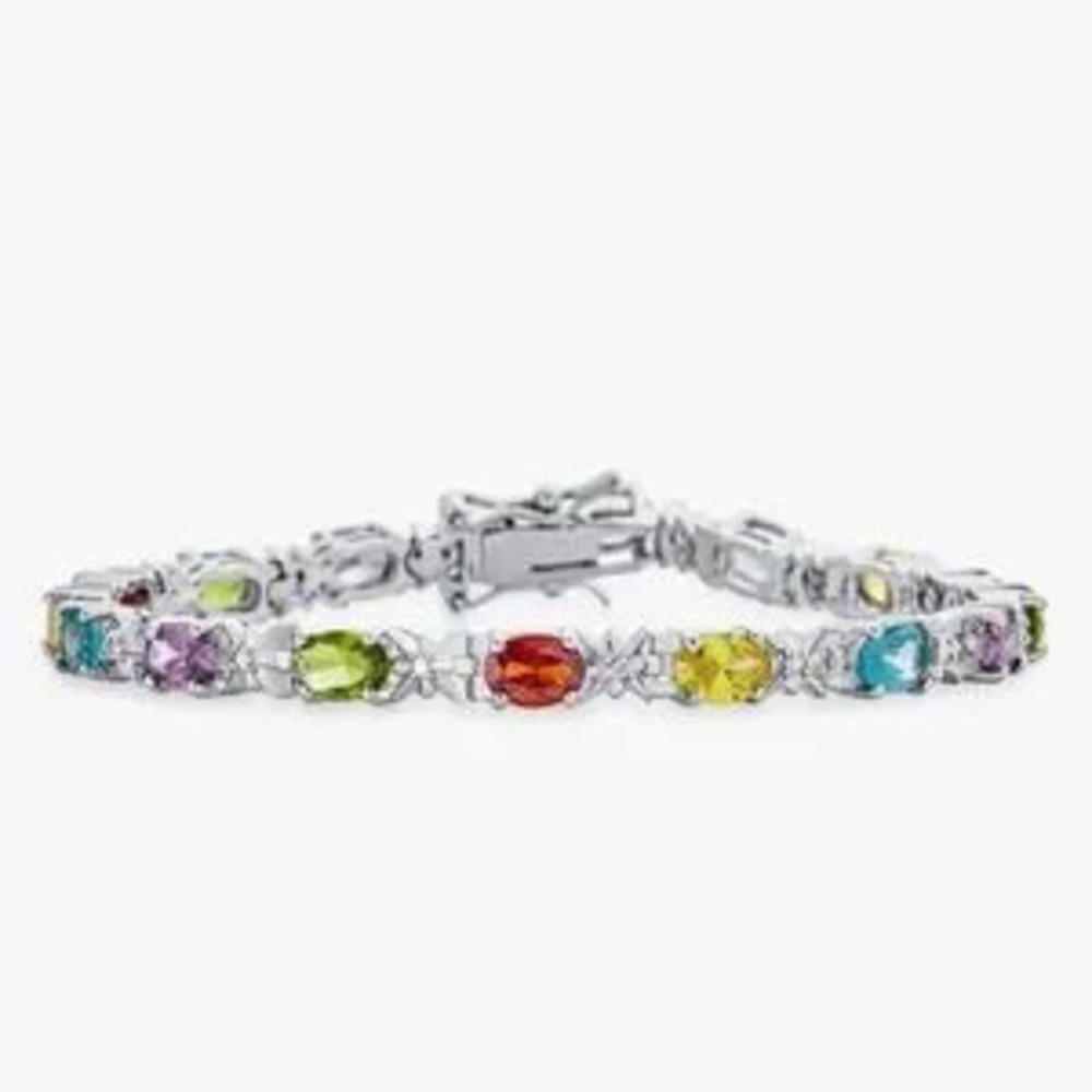 NEW?18K Gold Plated Multi-Color Gemstone Silver Bracelet